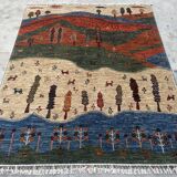 Gabbeh-Style Hand-Knotted Wool Rug with Abstract Landscape – 238×175 cm