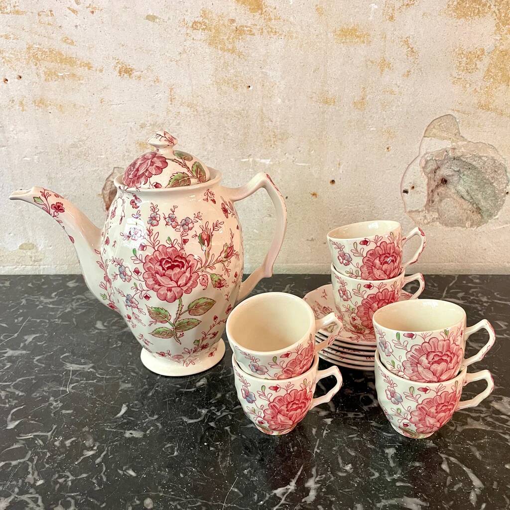Lot de 6 tasses à café et sous-tasses Johnson Bros Rose Chintz