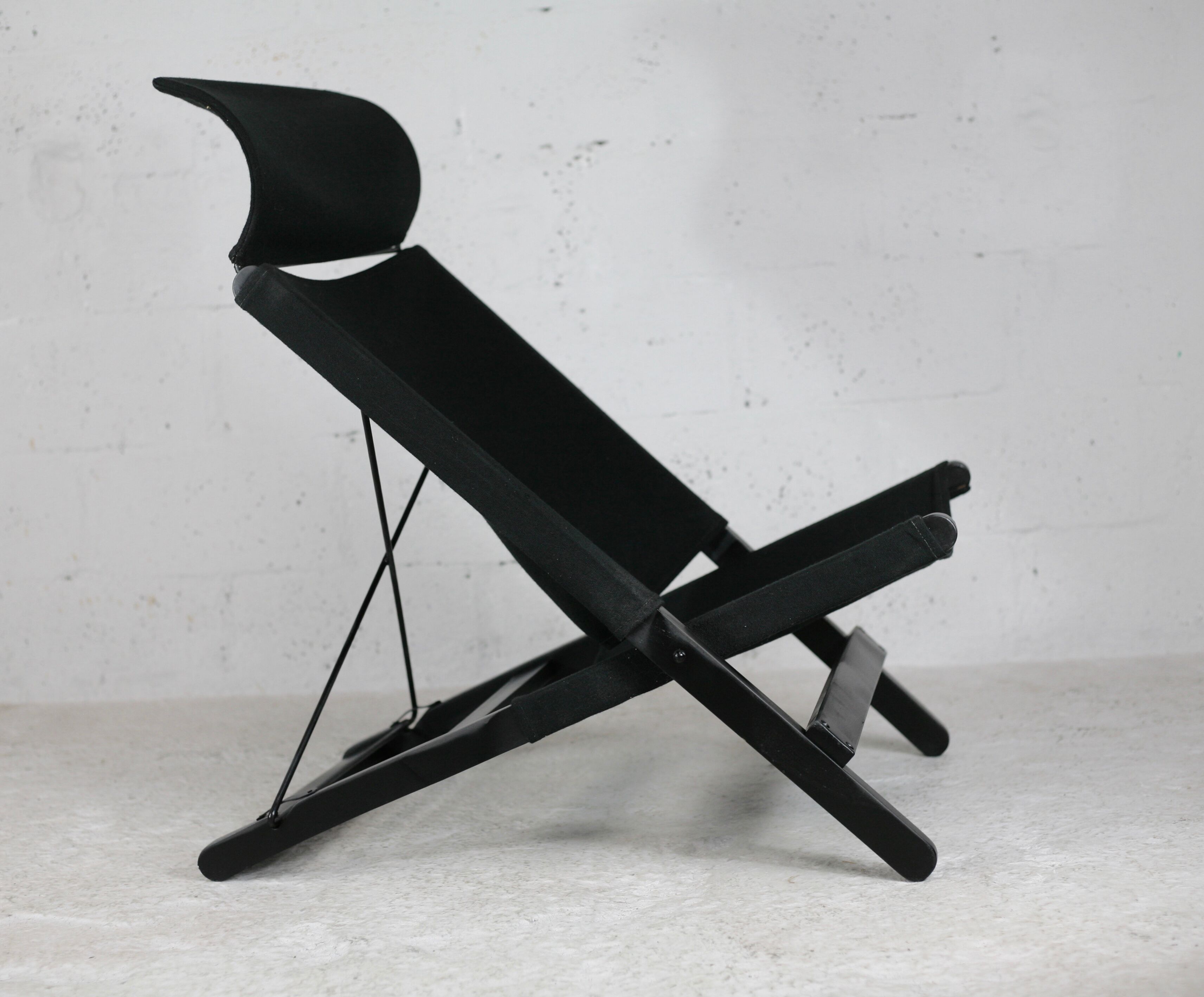 Armchair by Tord Bjorklund, black wood, steel and canvas. Ed. Ikéa, circa 1990.