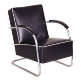 Fauteuil Bauhaus en chrome et cuir de Mücke Melder, années 1930
