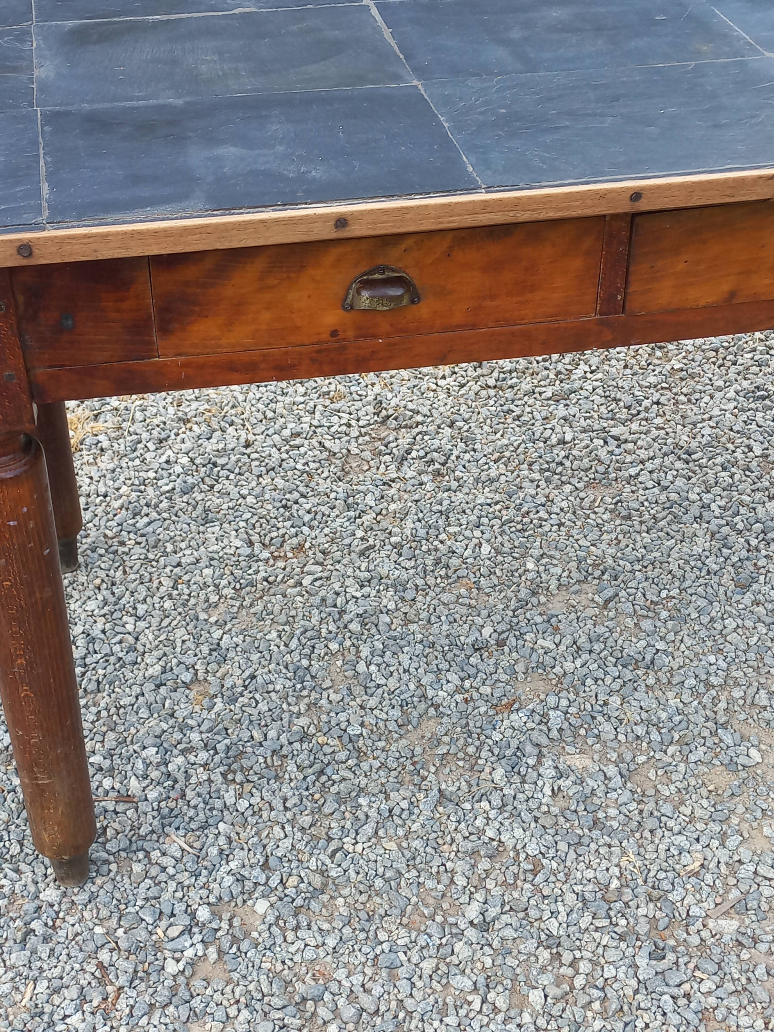 Farmhouse table, late 19th/early 20th century, 6 drawers, slate top 2