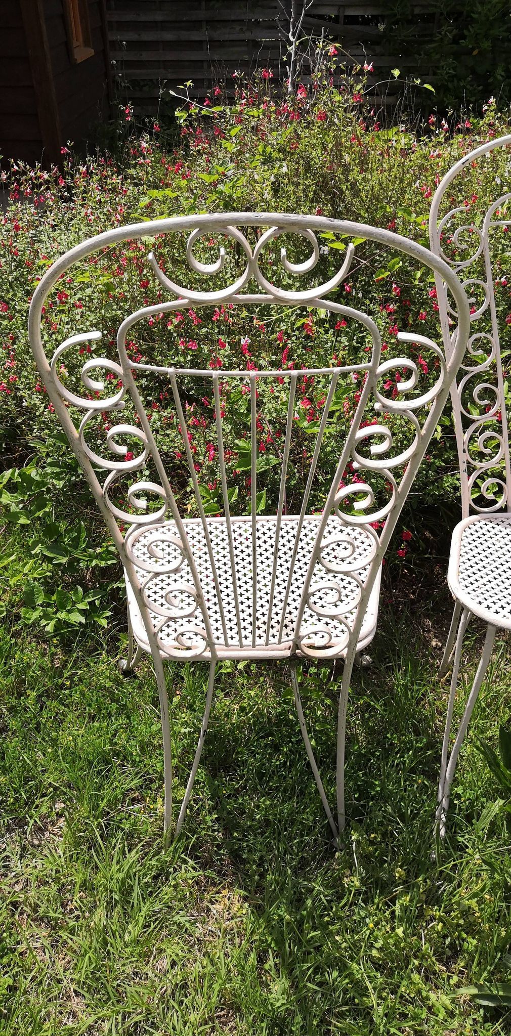 Chaises métal perforé trèfle dossier haut années 50 Set de 2
