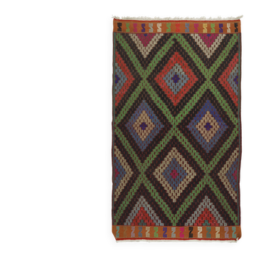 Vintage Turkish Oushak geometric multicoloured rug 265 x 141 cm