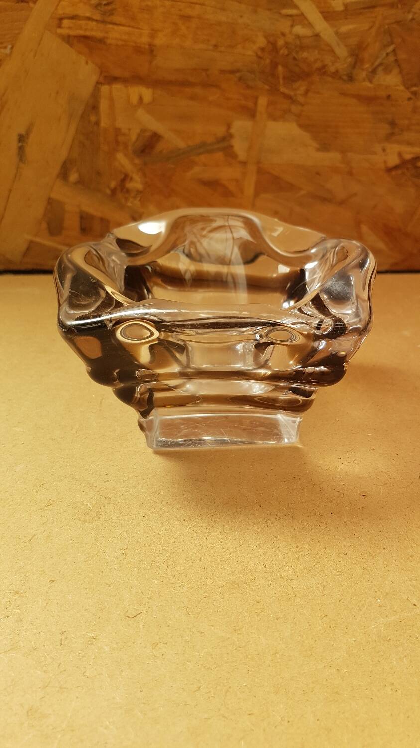 Old vintage transparent & smoked crystal ashtray