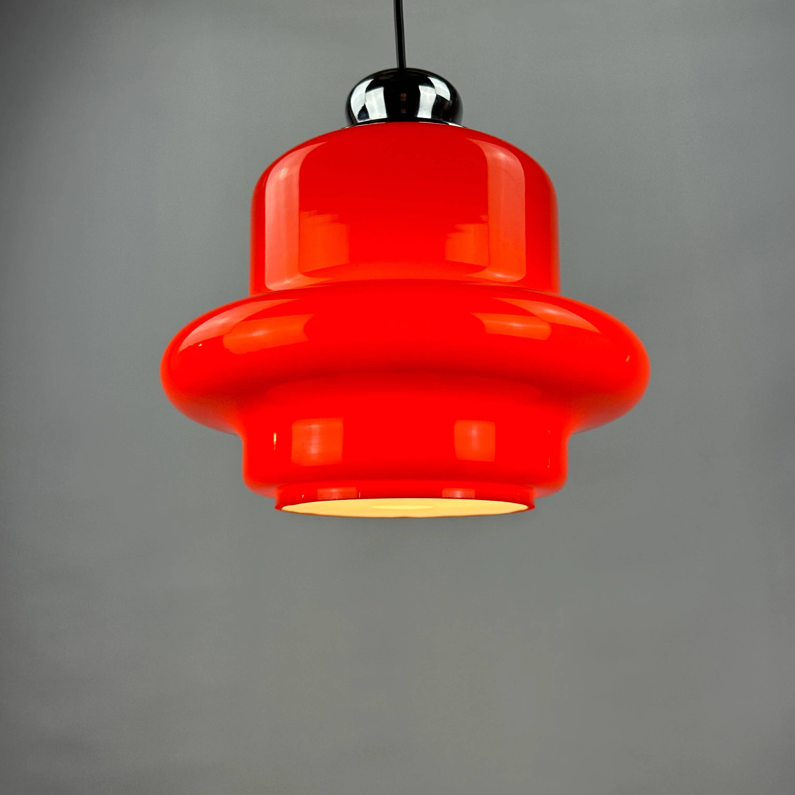 Red opaline glass pendant by Hustadt Leuchten, 1960