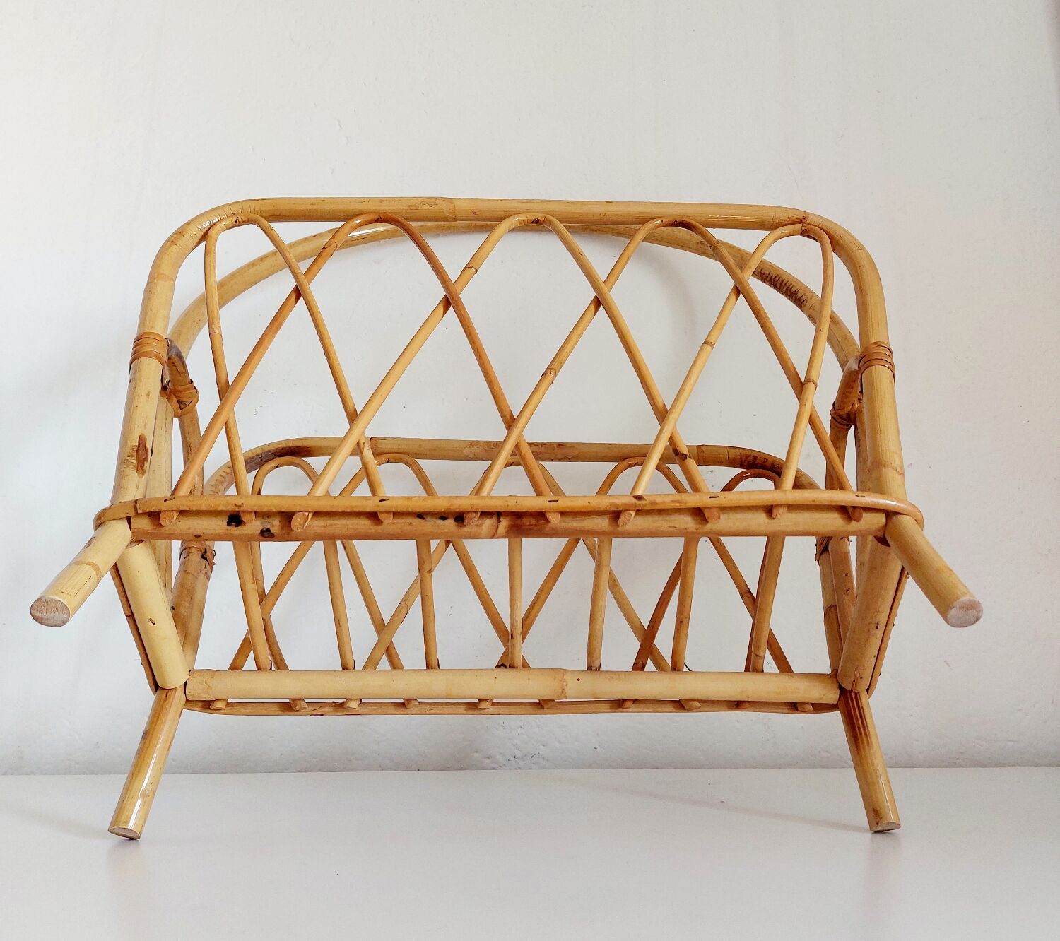 Vintage rattan magazine holder