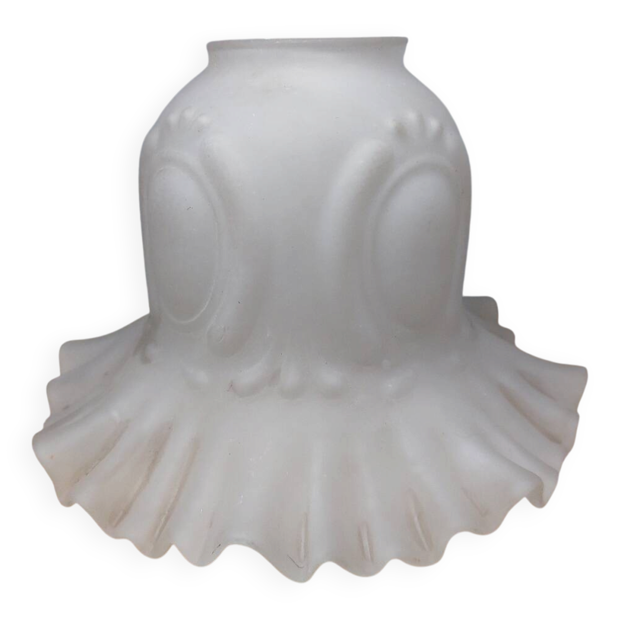 Frosted Glass Tulip Shade with Frilled Ruffles and Vintage Relief Patterns Chandelier