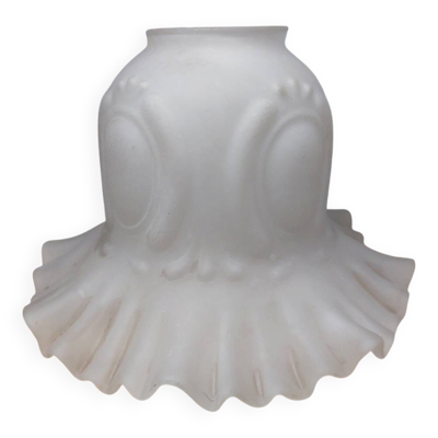 Tulipe Verre Dépoli Givré Volants Frisés Motifs Relief Vintage Lustre