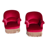 2 antique toad armchairs in red velvet