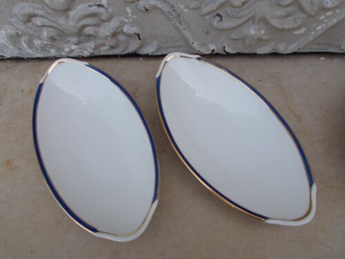 2 raviers and 1 dish old Limoges porcelain blue and gold fillets