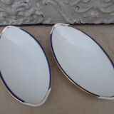 2 raviers et 1 plat ancienne porcelaine de Limoges filets bleu et or