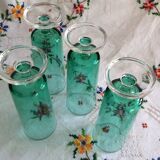 Set of 4 70s green glass flutes Luminarc Arcoroc