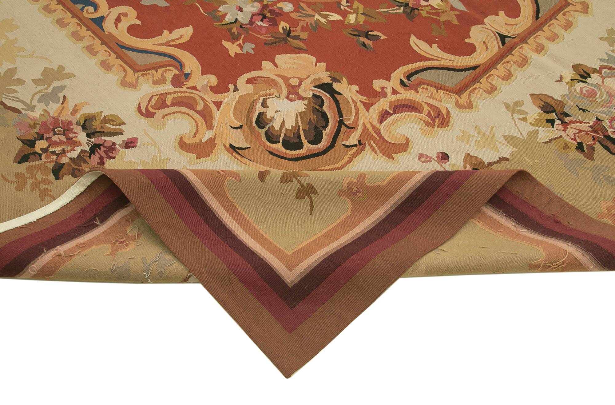 Handmade European Vintage Aubusson Kilim 273 cm x 367 cm