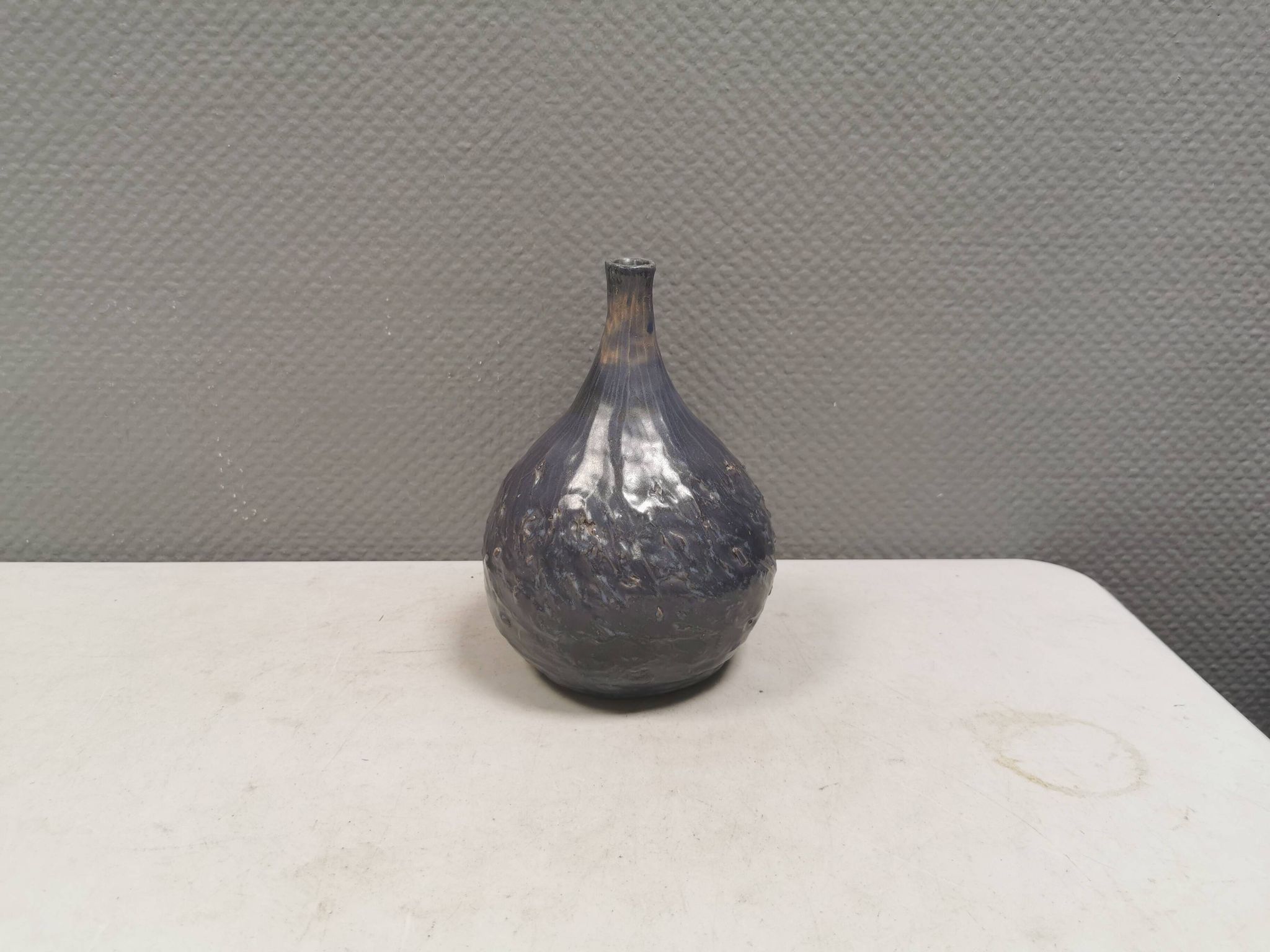 Pauline Toynbee vase, Textured Blue Crystal Glaze Organic Shape, 1980s