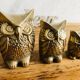 Trio of 3 owls in vintage brass
