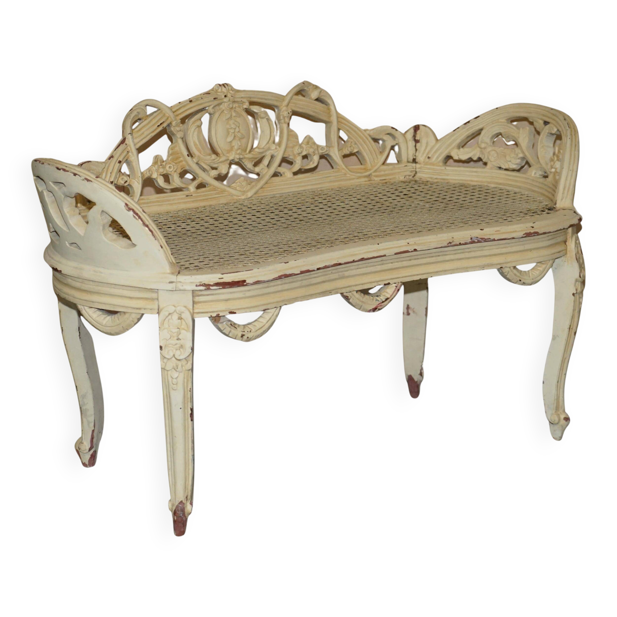 Antique French bergère window bench shabby chic