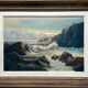HSP painting "Seaside at sunset" signed O. Blanchard + Marine frame