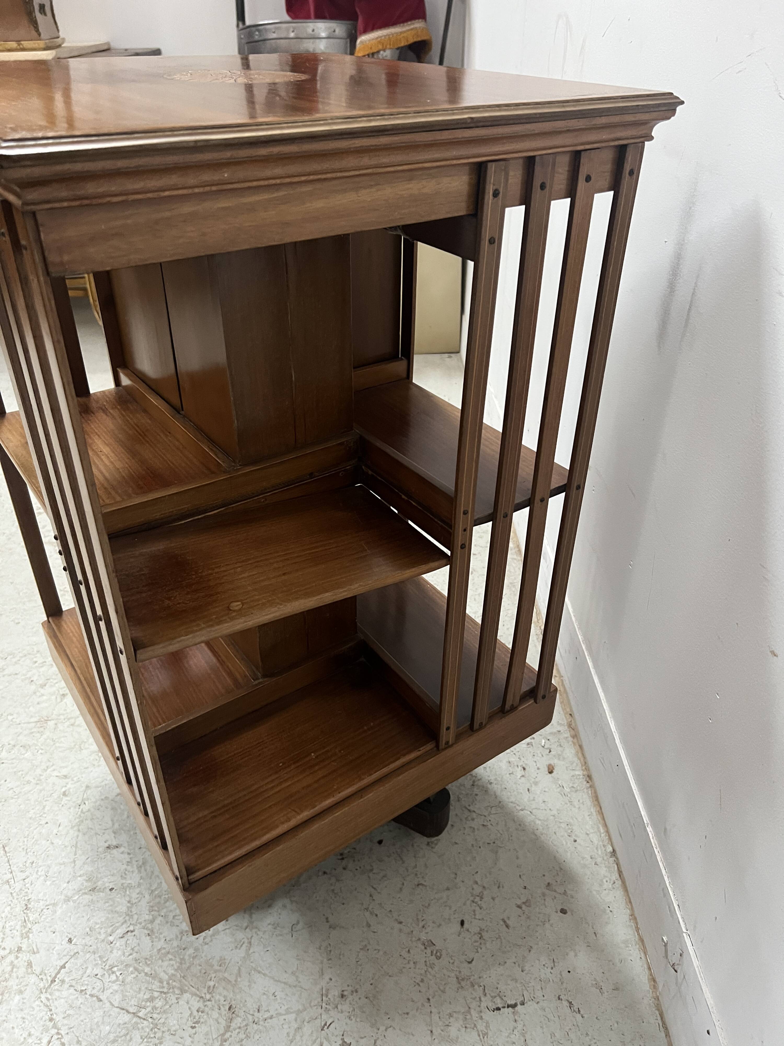 20th Century Mahogany Revolving Bookcase with Marquetry Top