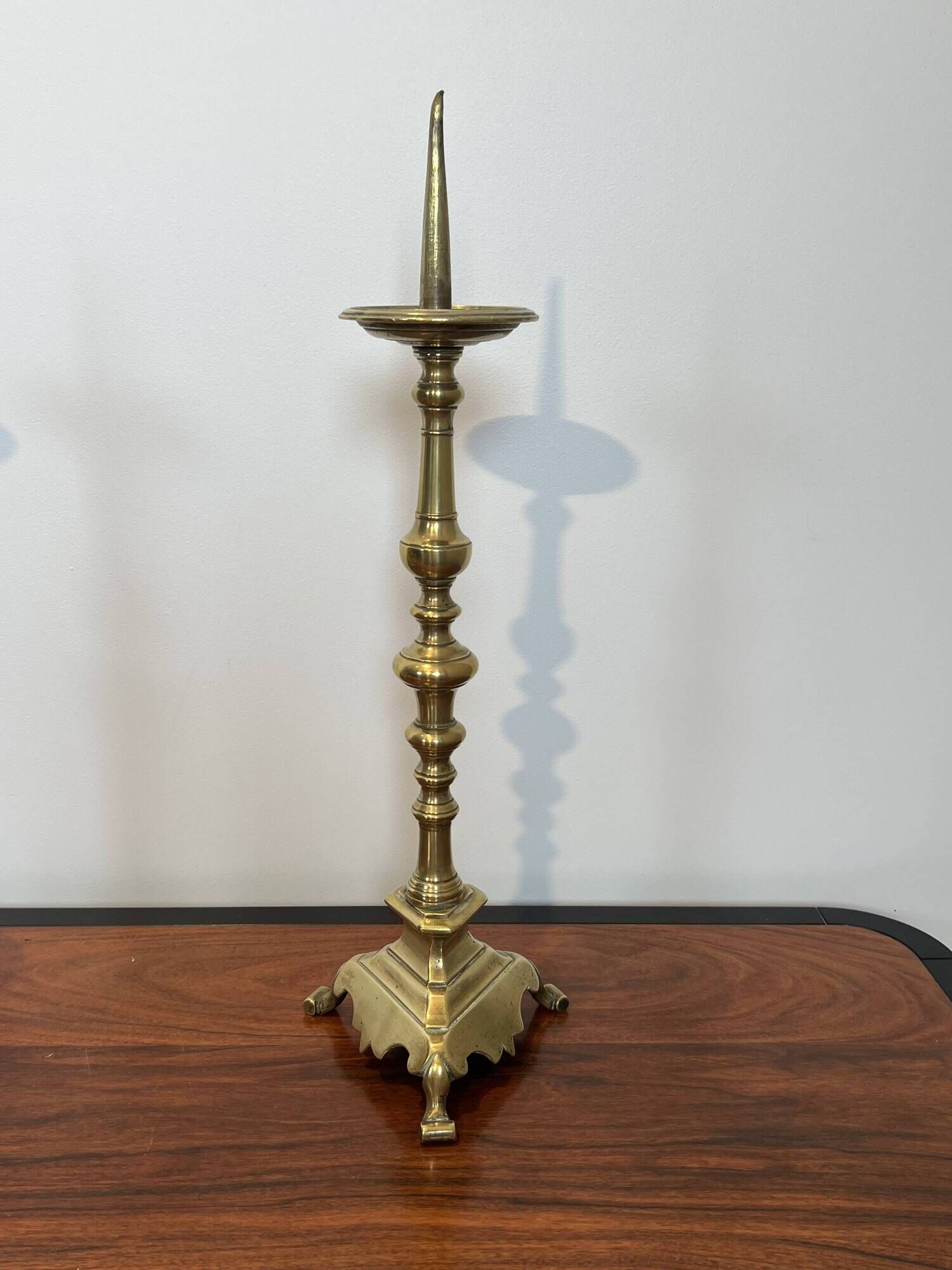 Pair of Large Brass Altar Candlesticks with Baluster Shaft and Tripod Base