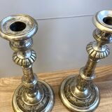 Ancienne paire de bougeoirs chandeliers flambeaux époque Louis Philippe argent