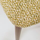 Set of 6 Dining Chairs, Light Beech Wood, Green Pattern  Fabric