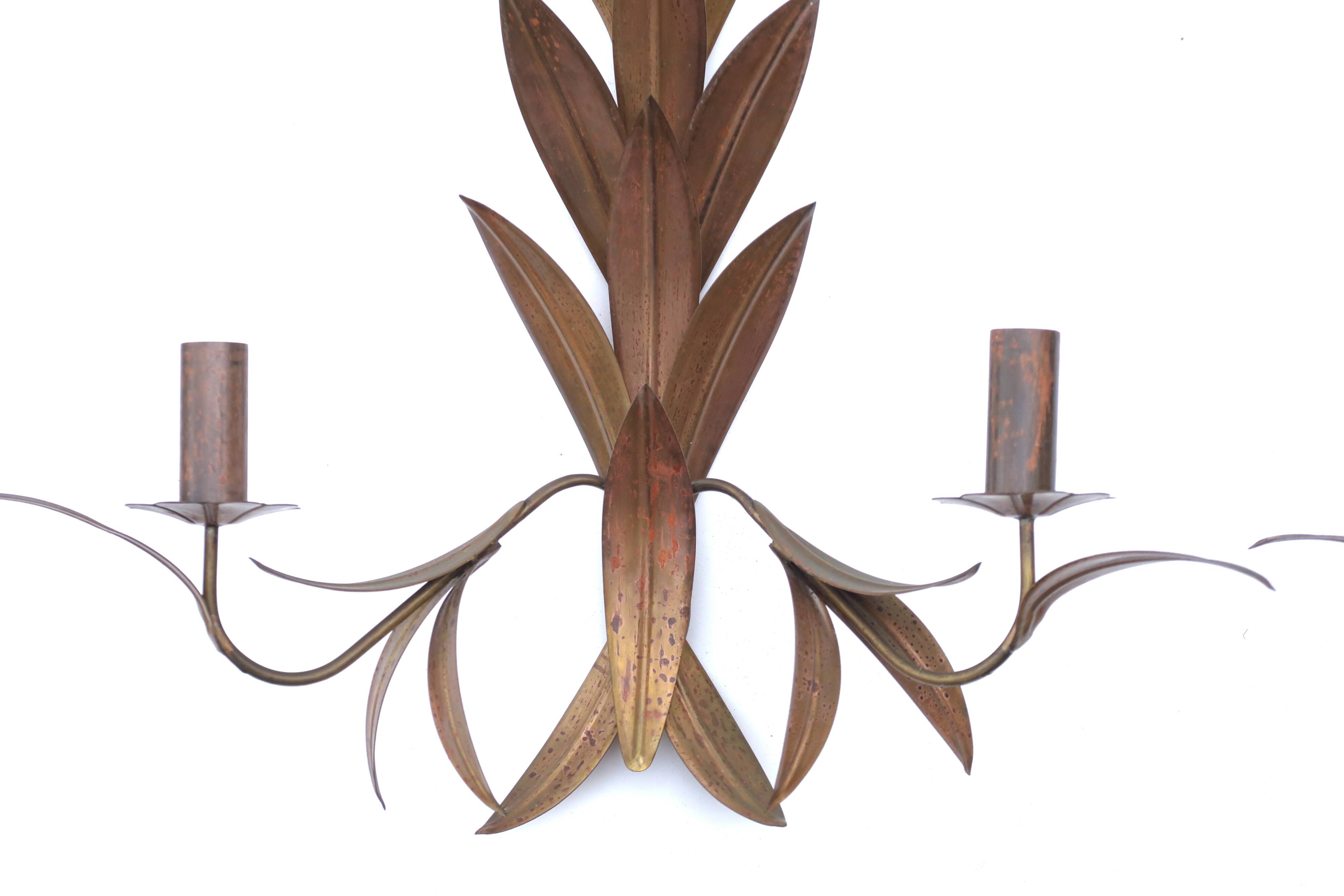 Pair of brass “leaf” wall lights, 1970s