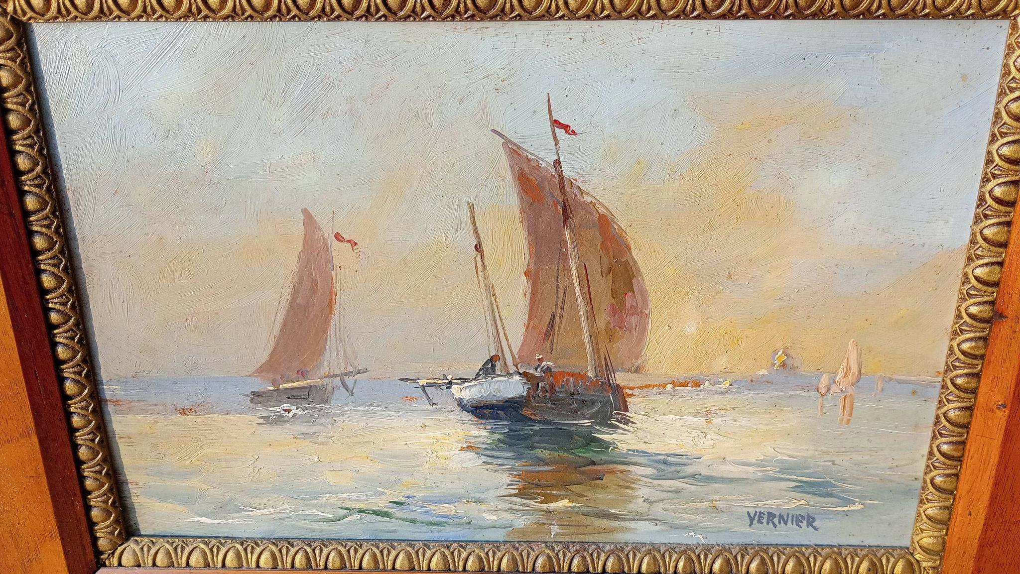 peinture a l'huile sur carton ( voiliers)