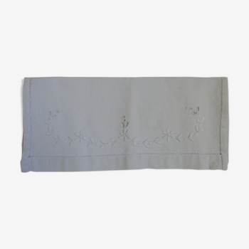 Porte-serviette en lin brodé des années 1950