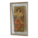 Mucha illustration on glass in a gilded frame