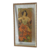 Illustration Mucha sur verre cadre doré