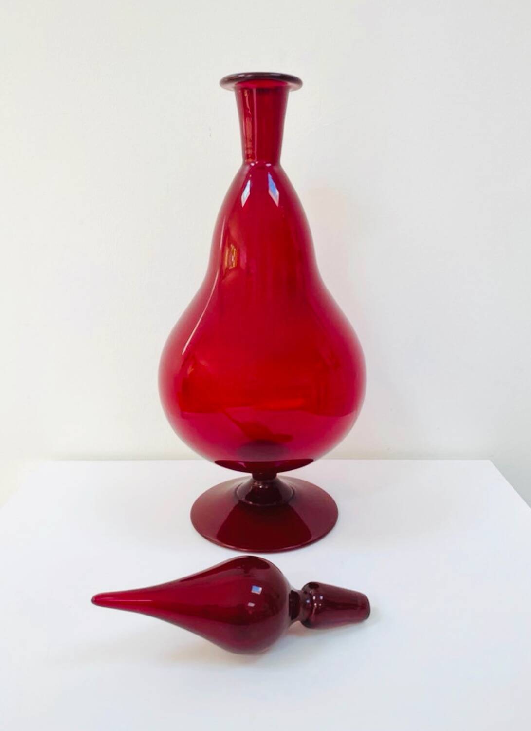 Large Empoli red blown glass carafe / Genie Bottle