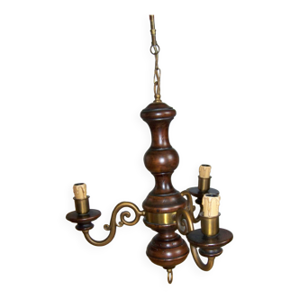 Wood and brass chandelier