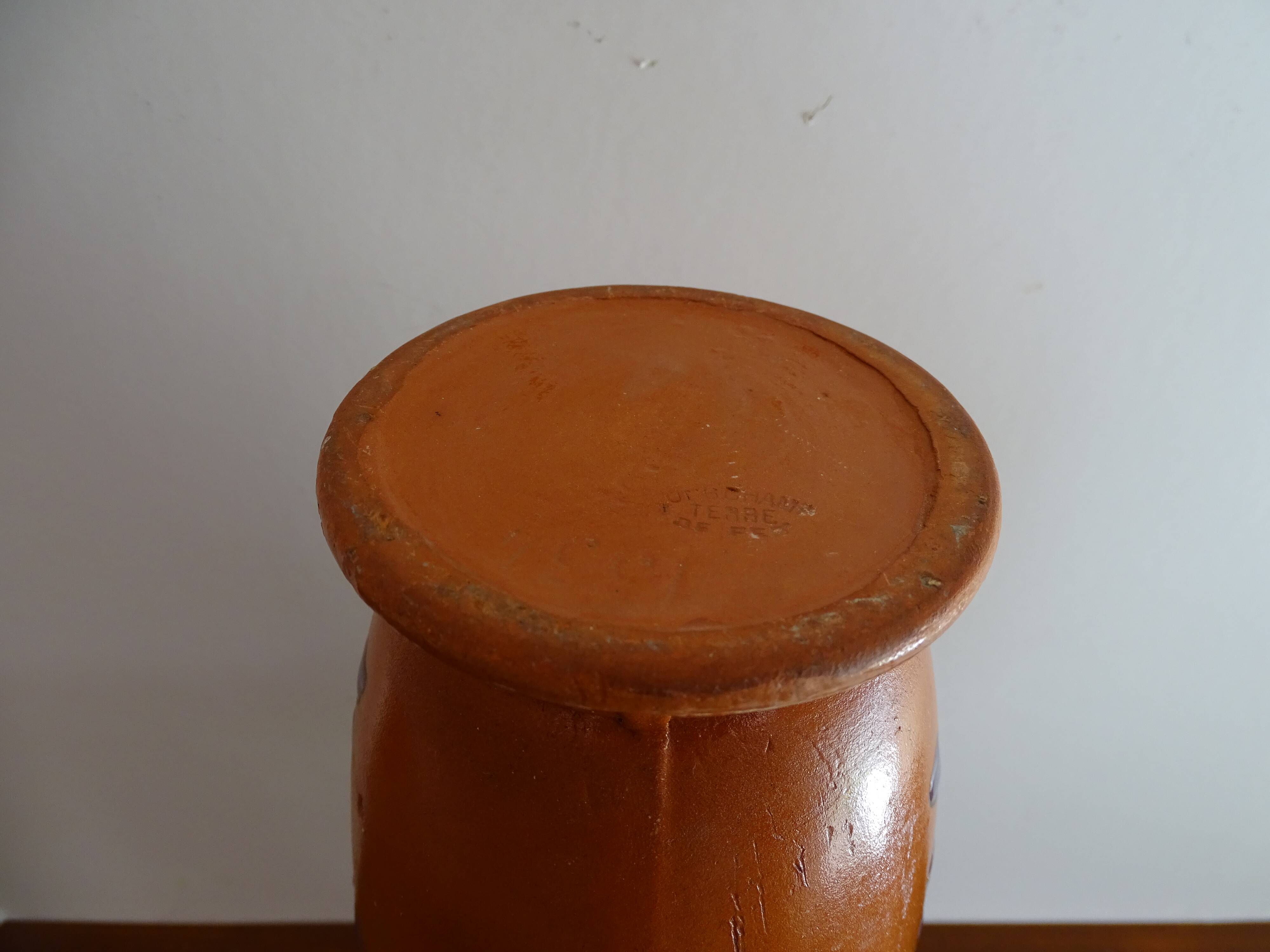 Old Lonchamp iron earth vase polychrome enamels floral decoration - Signed - 36 cm