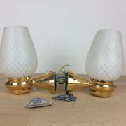 Pair of solid brass and white opaline wall lamps