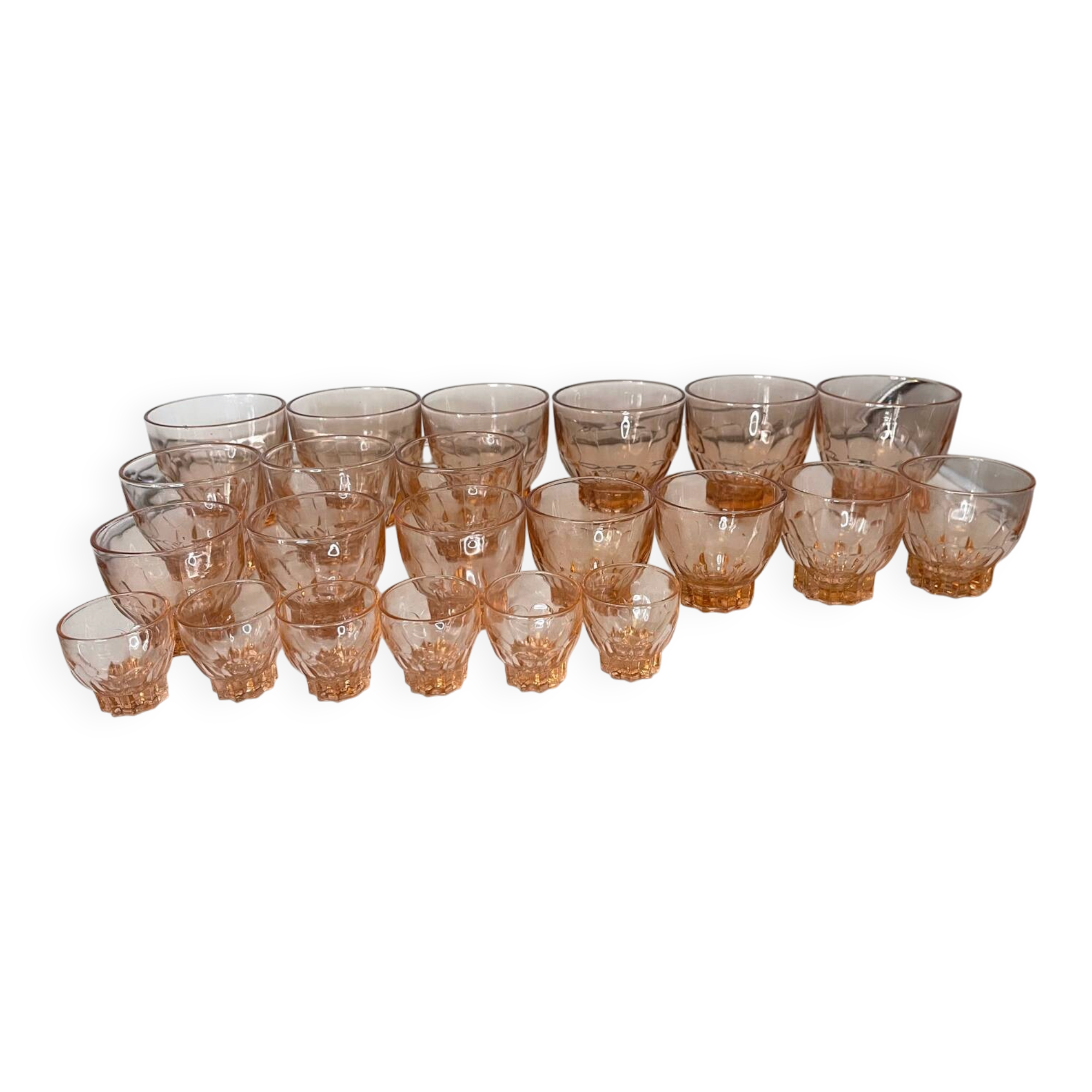 Set of 22 vintage amber/rosé glasses