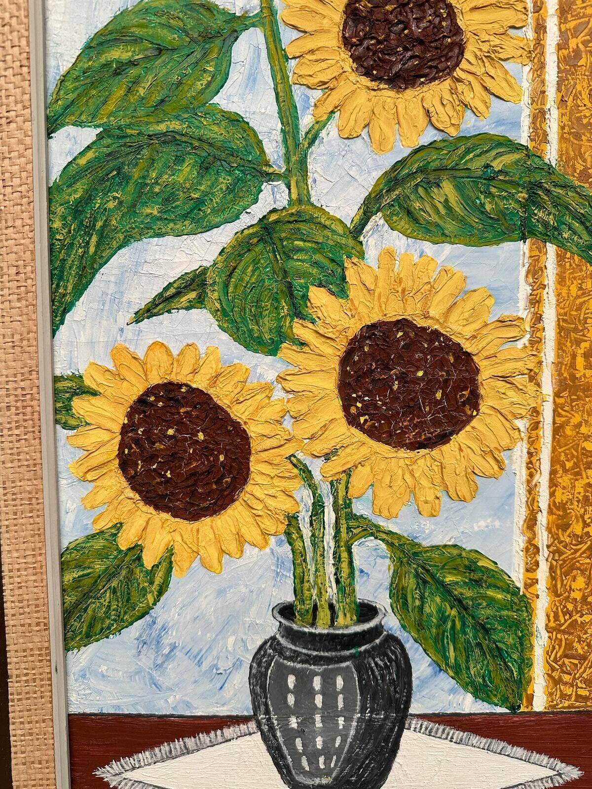 Original Swedish Oil On Canvas – “Sunflowers” By A. Lundqvist – Signed – Vintage & Framed – 66 × 35 Cm (26" × 13.8")