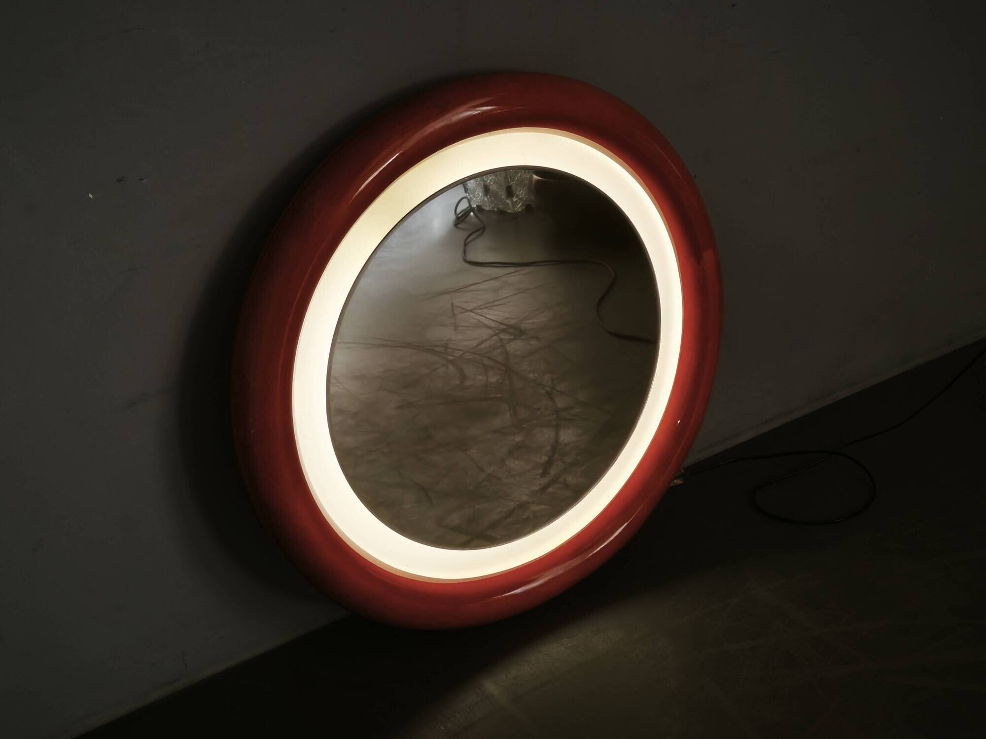 Italian Space Age Illuminated Round Wall Mirror, 1970s