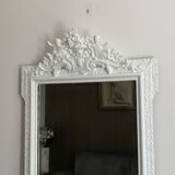 Late 19th century mirror with decorated pediment. 105x80. White.