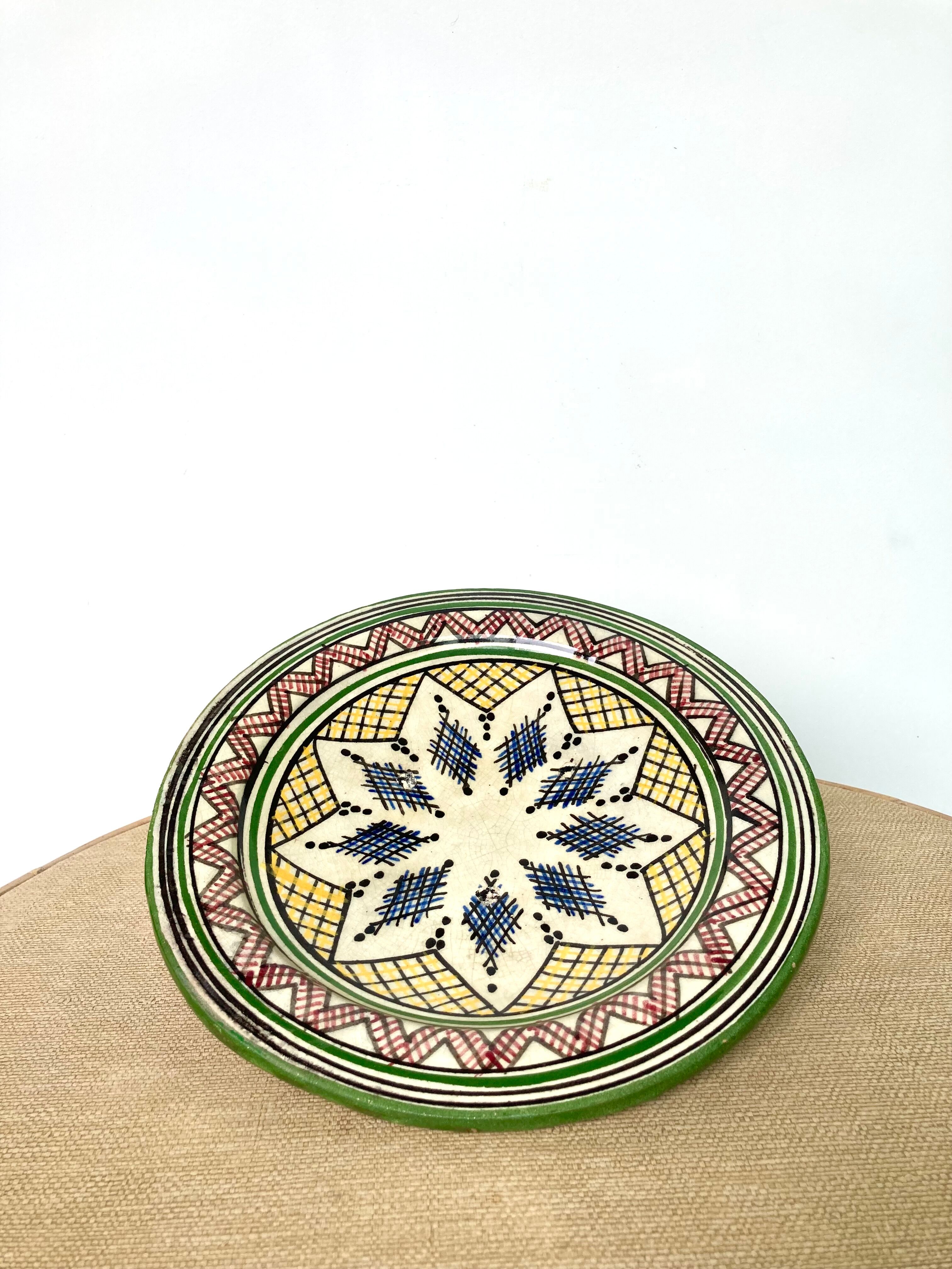 Vintage Safi ceramic cutting dish in Morocco