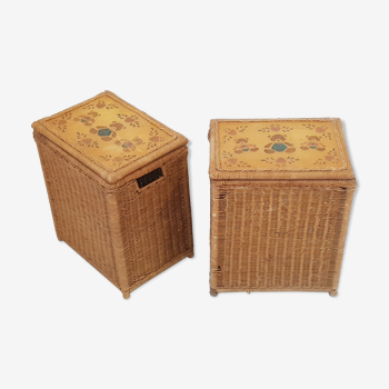 Pair of vintage rattan toy chests