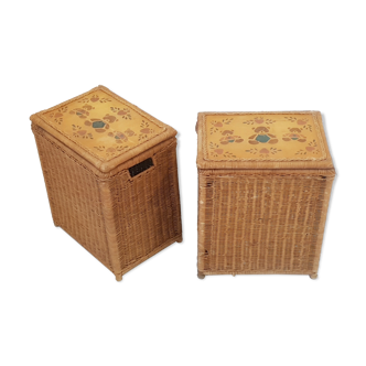 Pair of vintage rattan toy chests