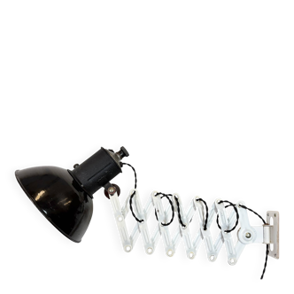 Industrial Black Enamel Scissor Wall Lamp, 1950s