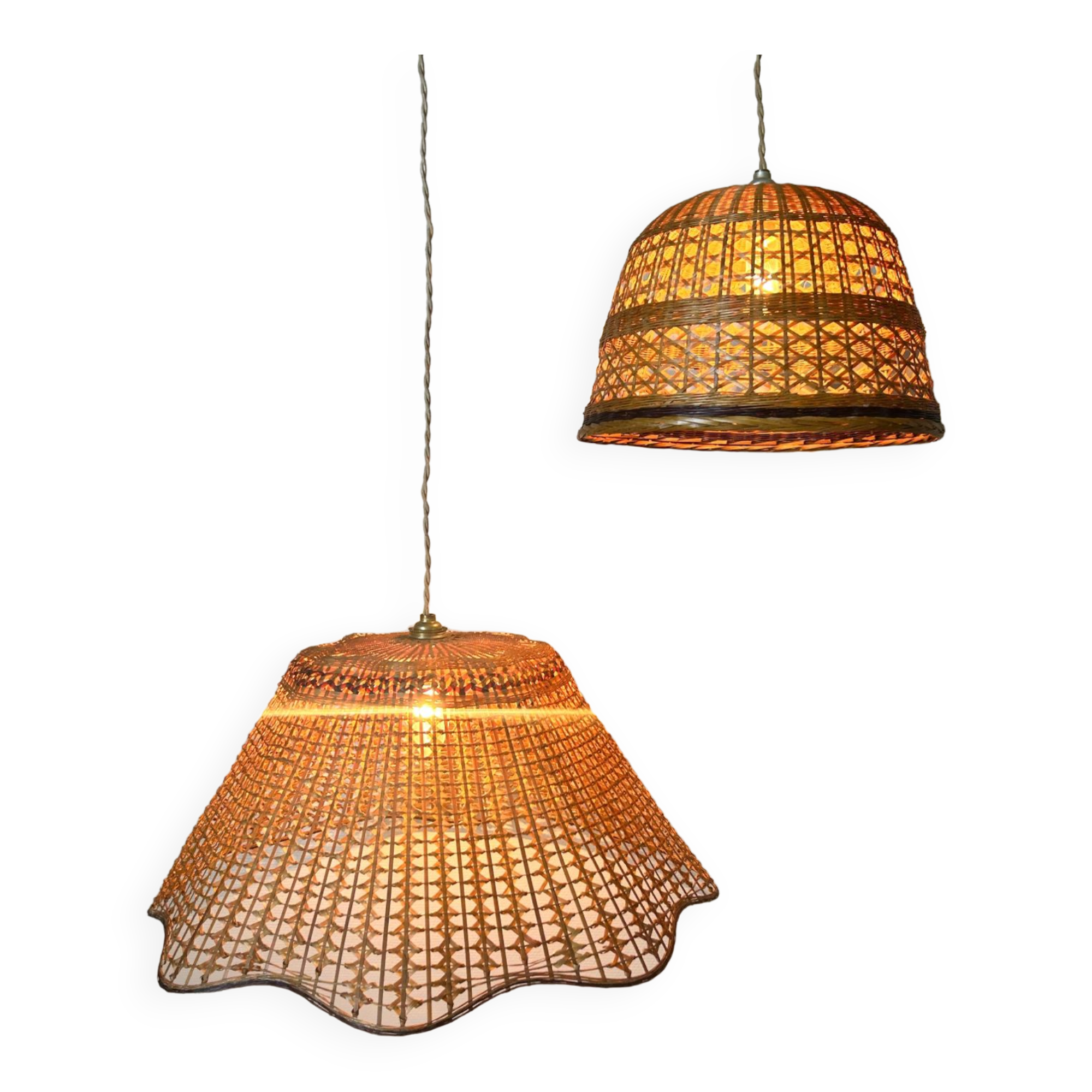 60s rattan chandeliers (X2)