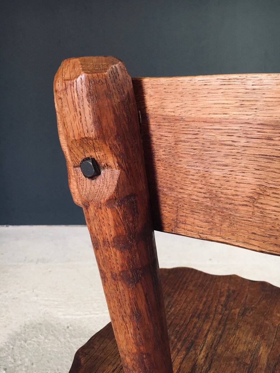 Rustic Alpine Hand-Carved Oak Chair, France, 1920s