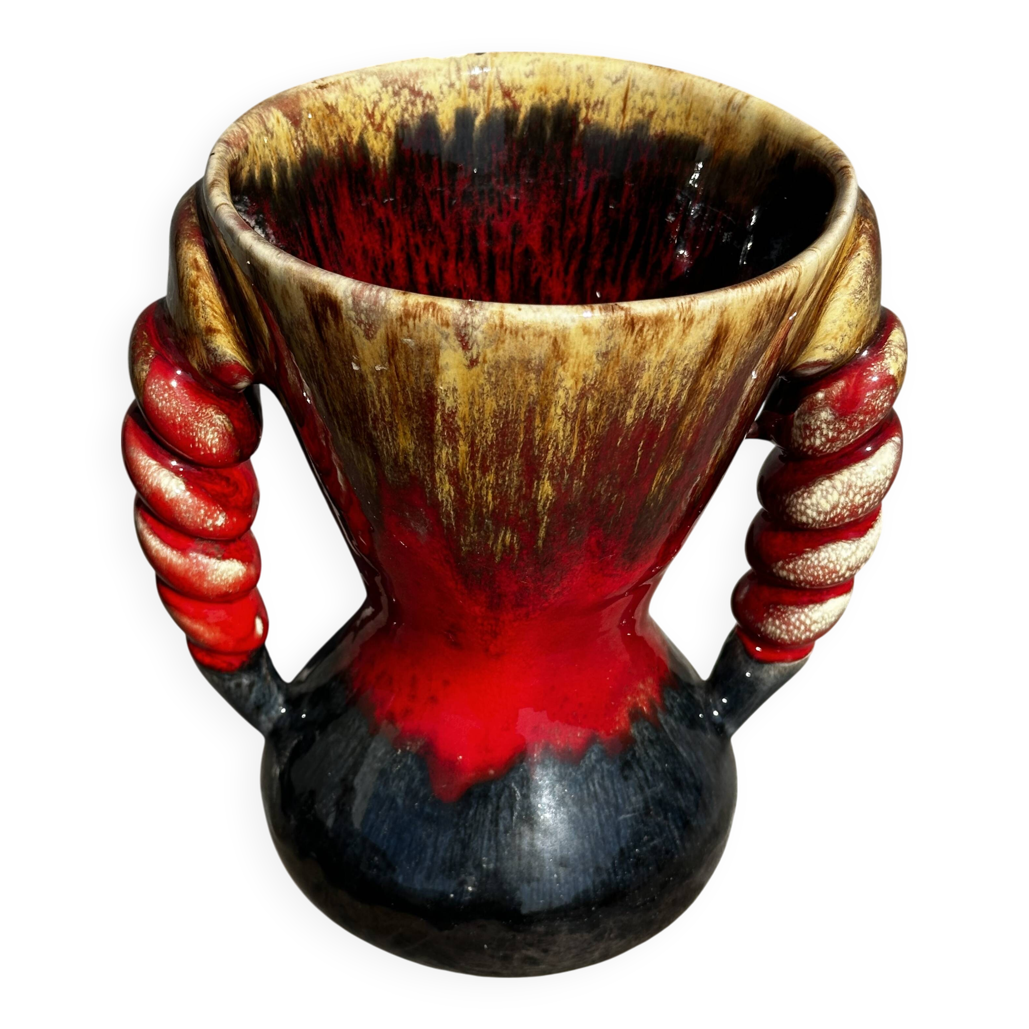 Vintage ceramic vase from Vallauris, signed JAC