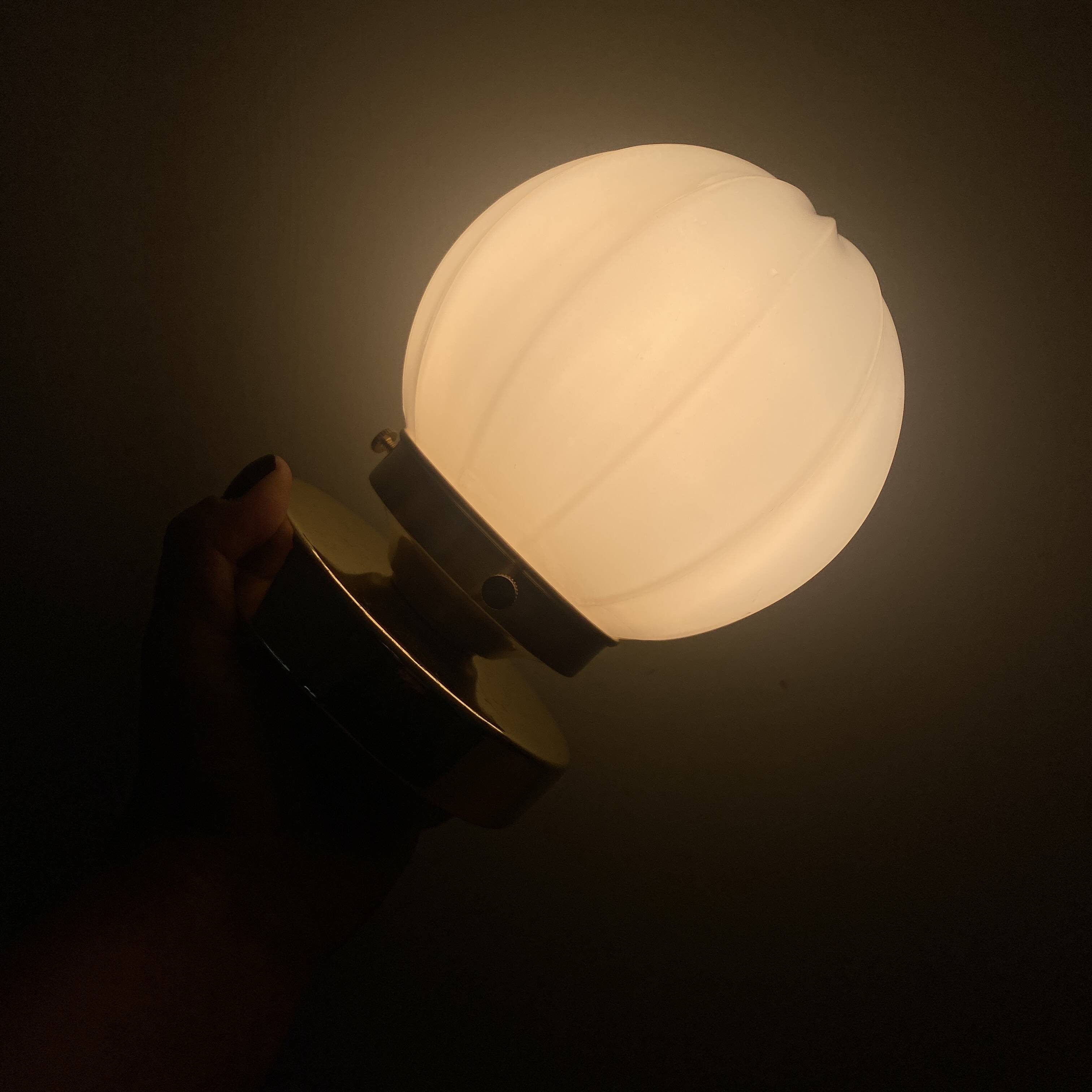 Vintage globe wall / ceiling light in white opaline