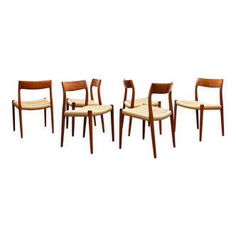Mid century teak dining chairs by Niels O. Møller for J.L. Moller, Model 77, Set of 6,Denmark, 1950s