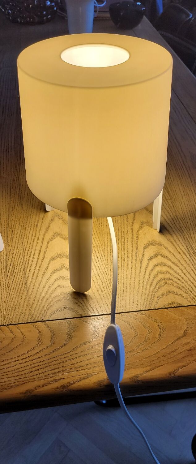 Pair of white Ikea Tvärs bedside lamps
