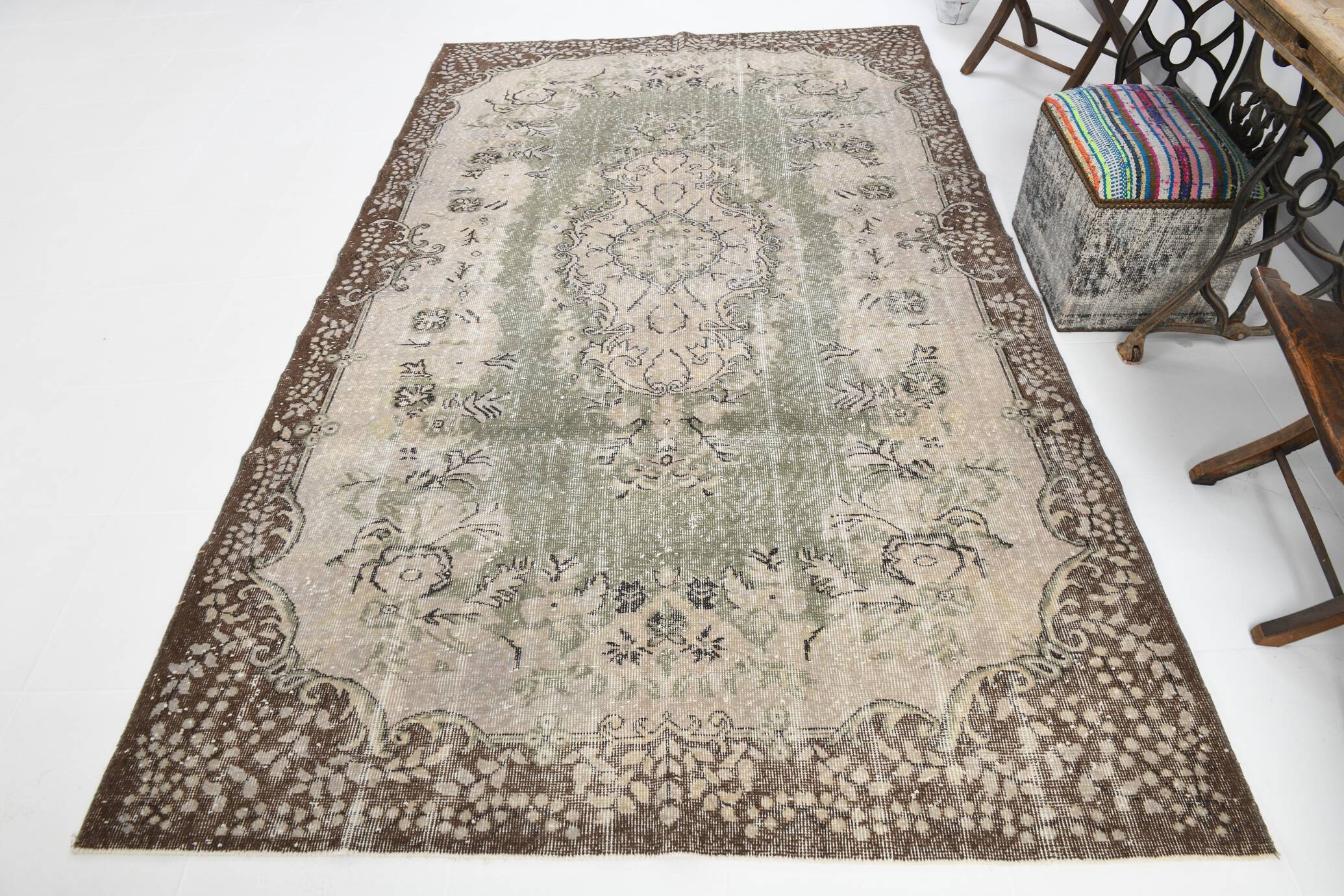 6x10 Rug For Bedroom Brown Beige Oriental Vintage Area Rug, 180x297Cm SK 1708