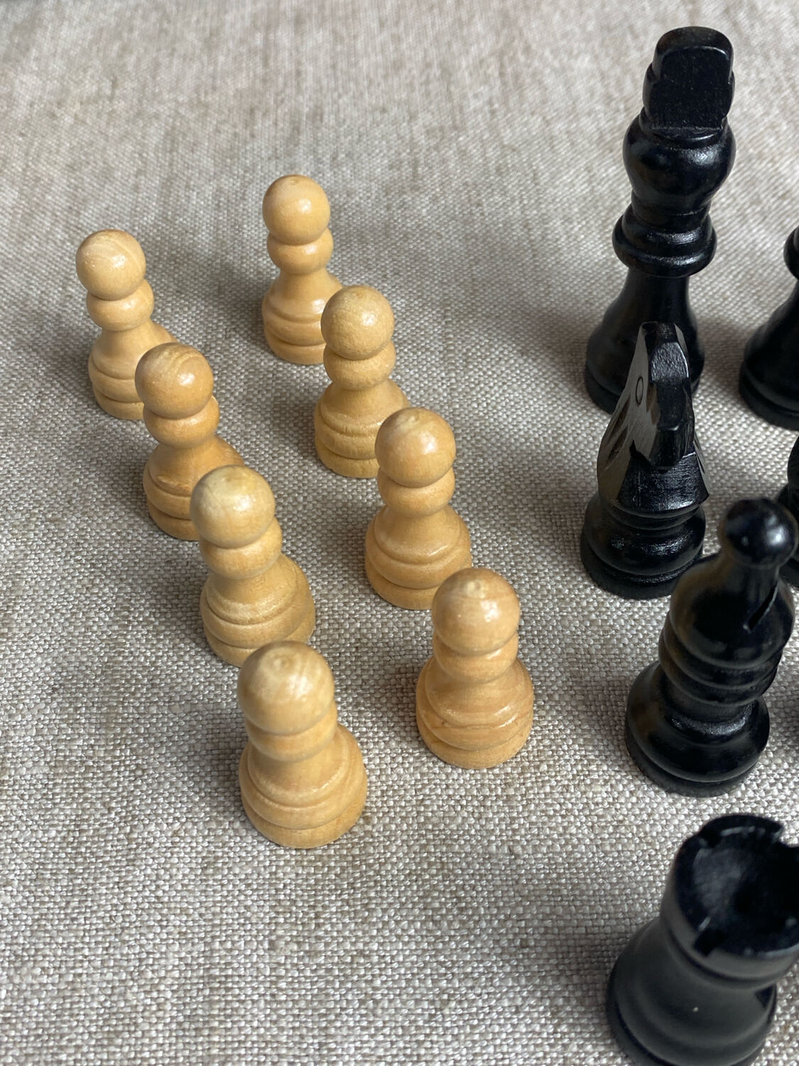 Carved wooden chess set
